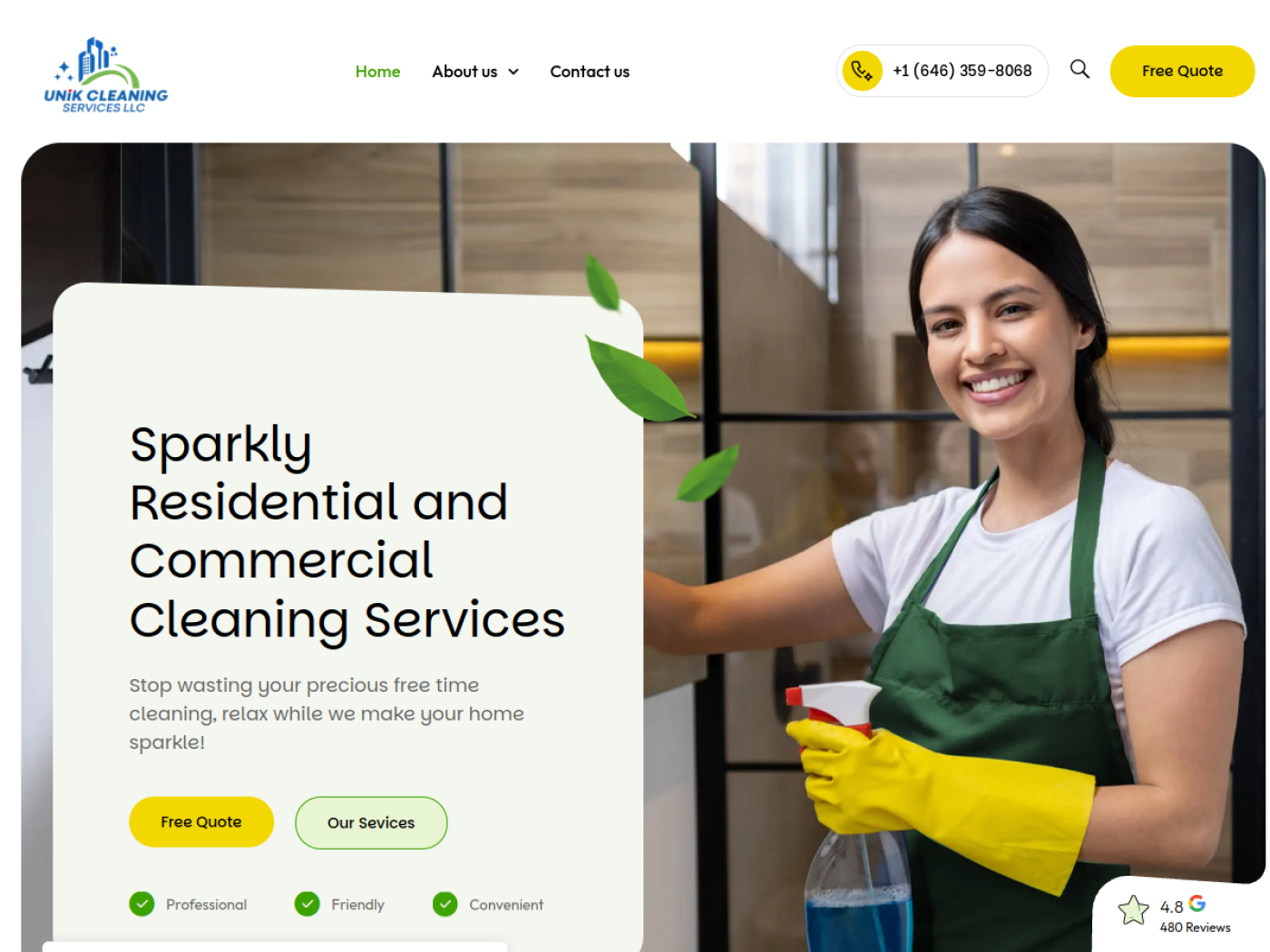 Unik Cleaning Services website preview
